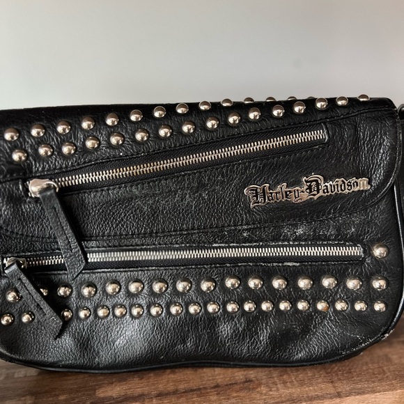 Harley-Davidson Black Studded Crossbody Leather Bag